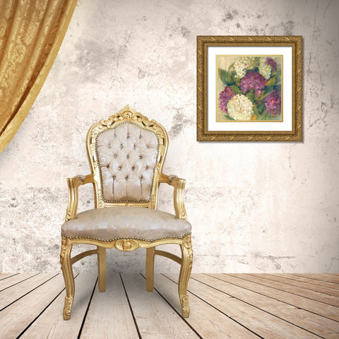 Hydrangea Delight I Gold Ornate Wood Framed Art Print with Double Matting by Rowan, Carol