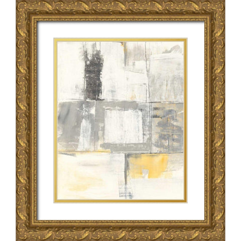 Gray and Yellow Blocks II White Gold Ornate Wood Framed Art Print with Double Matting by Schick, Mike