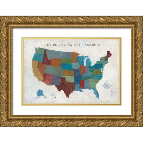 See the USA with Words Gold Ornate Wood Framed Art Print with Double Matting by Averinos, Melissa
