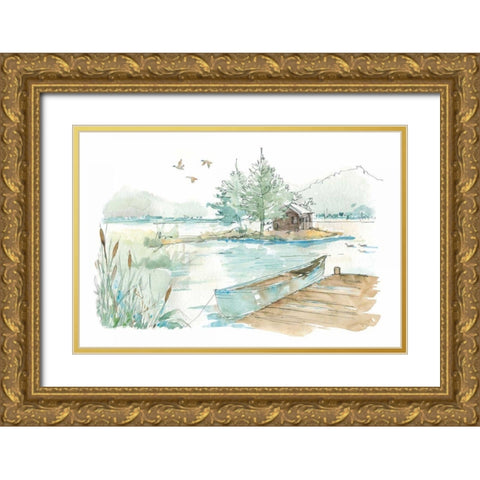 Lakehouse II on White Gold Ornate Wood Framed Art Print with Double Matting by Tavoletti, Anne