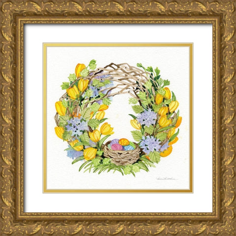 Spring Wreath II Gold Ornate Wood Framed Art Print with Double Matting by McKenna, Kathleen Parr