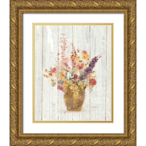 Wild Flowers in Vase I on Barn Board Gold Ornate Wood Framed Art Print with Double Matting by Blum, Cheri