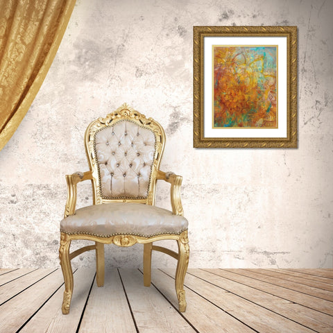 Bohemian Abstract Bright Gold Ornate Wood Framed Art Print with Double Matting by Nai, Danhui