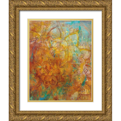 Bohemian Abstract Bright Gold Ornate Wood Framed Art Print with Double Matting by Nai, Danhui