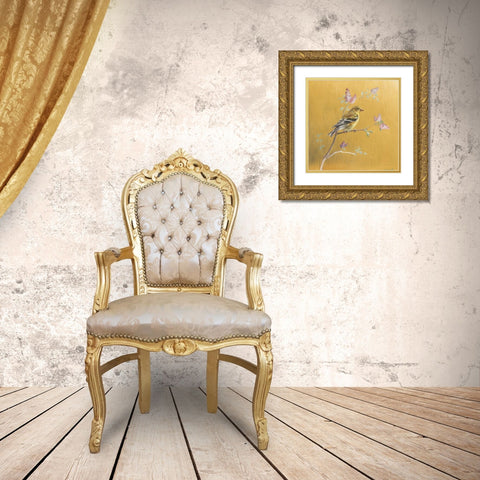 Female Goldfinch on Gold Gold Ornate Wood Framed Art Print with Double Matting by Nai, Danhui