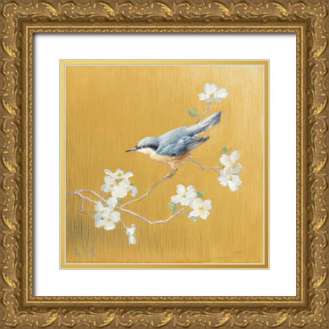 Nuthatch on Gold Gold Ornate Wood Framed Art Print with Double Matting by Nai, Danhui