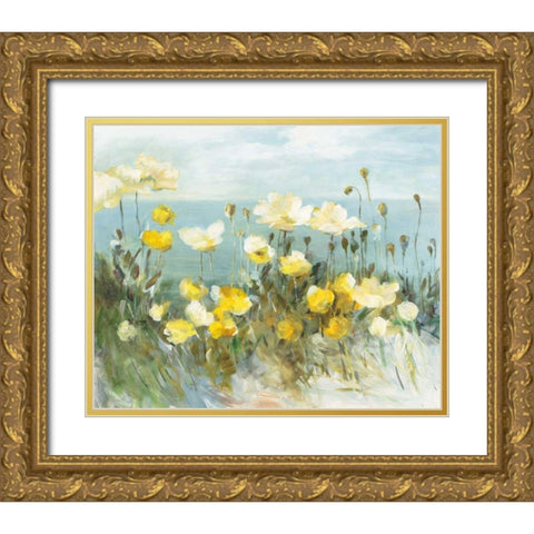 Field of Poppies Bright Gold Ornate Wood Framed Art Print with Double Matting by Nai, Danhui