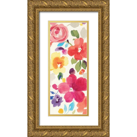 Popping Florals II Gold Ornate Wood Framed Art Print with Double Matting by Nai, Danhui