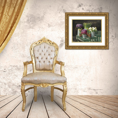 Les Fleurs Printemps on Black Gold Ornate Wood Framed Art Print with Double Matting by Nai, Danhui