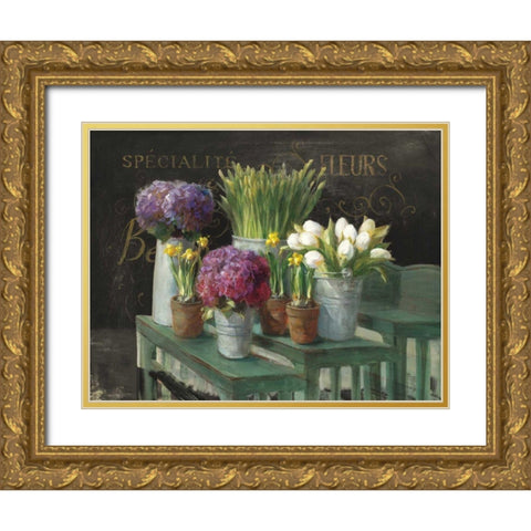 Les Fleurs Printemps on Black Gold Ornate Wood Framed Art Print with Double Matting by Nai, Danhui