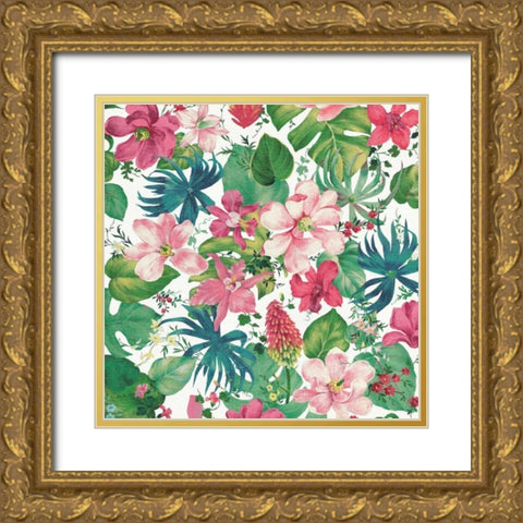 Tropical Dream Bright on White Gold Ornate Wood Framed Art Print with Double Matting by Nai, Danhui