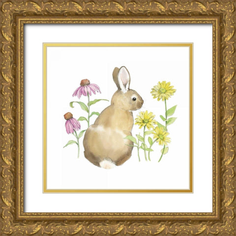 Wildflower Bunnies I Sq Gold Ornate Wood Framed Art Print with Double Matting by Grove, Beth