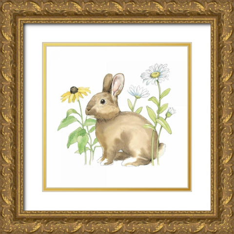 Wildflower Bunnies II Sq Gold Ornate Wood Framed Art Print with Double Matting by Grove, Beth