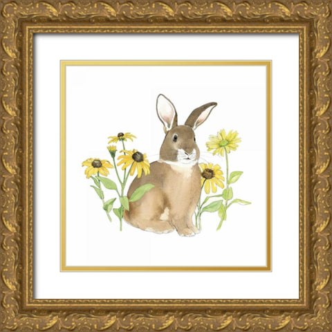 Wildflower Bunnies III Sq Gold Ornate Wood Framed Art Print with Double Matting by Grove, Beth