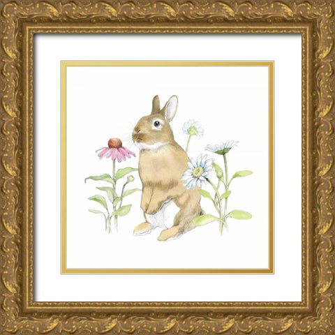 Wildflower Bunnies IV Gold Ornate Wood Framed Art Print with Double Matting by Grove, Beth
