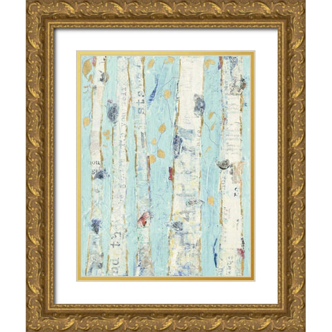 Far From Blue II Gold Leaves Gold Ornate Wood Framed Art Print with Double Matting by Day, Kellie