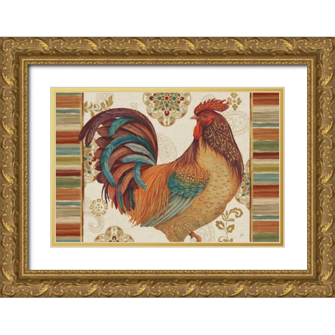 Rooster Rainbow IVA Gold Ornate Wood Framed Art Print with Double Matting by Brissonnet, Daphne