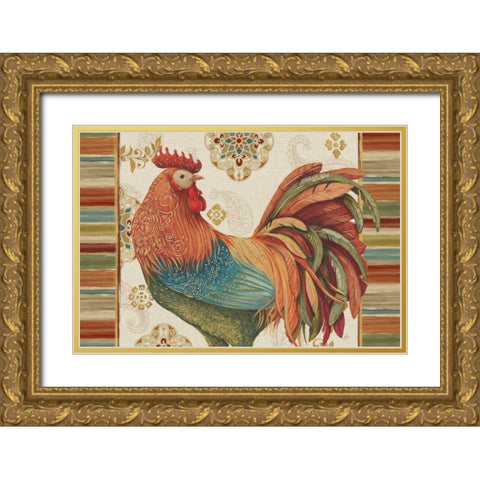 Rooster Rainbow IA Gold Ornate Wood Framed Art Print with Double Matting by Brissonnet, Daphne