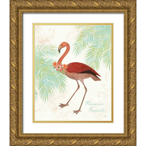 Flamingo Tropicale II Gold Ornate Wood Framed Art Print with Double Matting by Schlabach, Sue