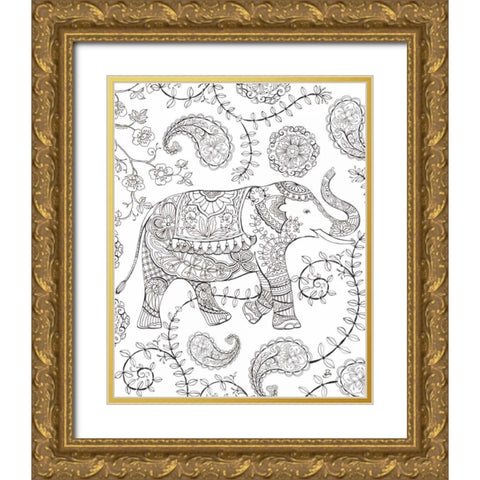 Color My World Elephant III crop Gold Ornate Wood Framed Art Print with Double Matting by Daphne, Brissonnet