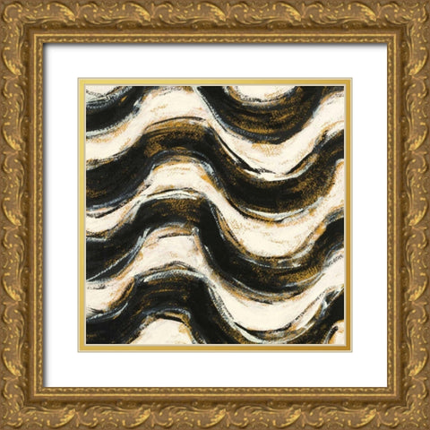 Black and Gold Geometric V Crop Gold Ornate Wood Framed Art Print with Double Matting by Novak, Shirley