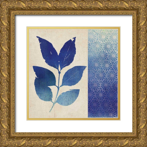 Indigo Leaves I Gold Ornate Wood Framed Art Print with Double Matting by Studio Mousseau