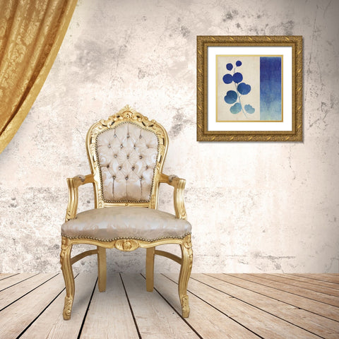 Indigo Leaves II Gold Ornate Wood Framed Art Print with Double Matting by Studio Mousseau