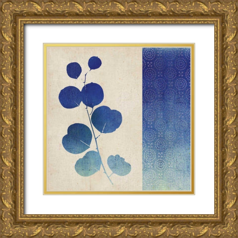 Indigo Leaves II Gold Ornate Wood Framed Art Print with Double Matting by Studio Mousseau