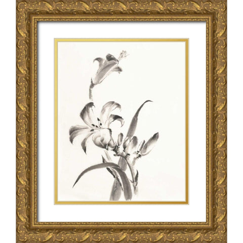 Sumi Daylily II Gold Ornate Wood Framed Art Print with Double Matting by Paschke, Chris