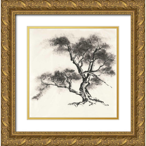 Sumi Tree II Gold Ornate Wood Framed Art Print with Double Matting by Paschke, Chris