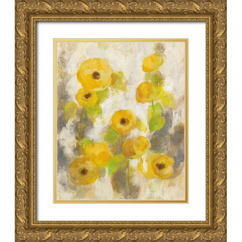 Floating Yellow Flowers II Gold Ornate Wood Framed Art Print with Double Matting by Vassileva, Silvia