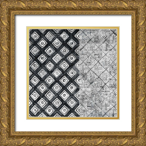 Maki Tile II BW Gold Ornate Wood Framed Art Print with Double Matting by Lovell, Kathrine