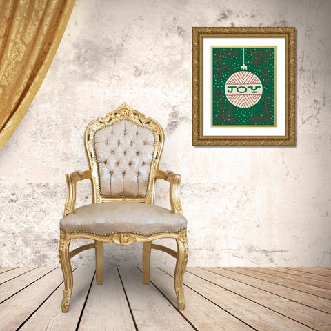 Jolly Holiday Ornaments Joy Gold Ornate Wood Framed Art Print with Double Matting by Mullan, Michael