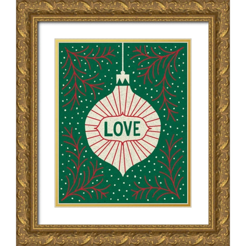 Jolly Holiday Ornaments Love Gold Ornate Wood Framed Art Print with Double Matting by Mullan, Michael