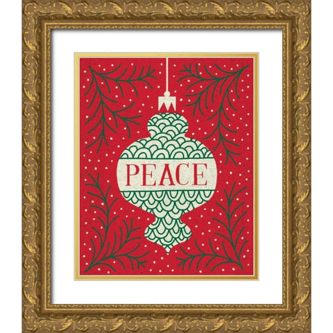 Jolly Holiday Ornaments Peace Gold Ornate Wood Framed Art Print with Double Matting by Mullan, Michael