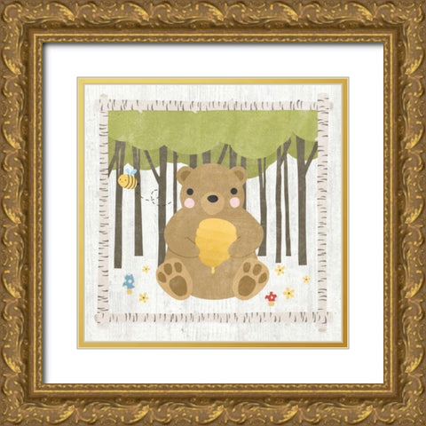 Woodland Hideaway Bear Gold Ornate Wood Framed Art Print with Double Matting by Hershey, Moira