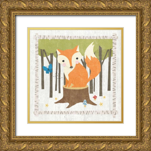 Woodland Hideaway Fox Gold Ornate Wood Framed Art Print with Double Matting by Hershey, Moira
