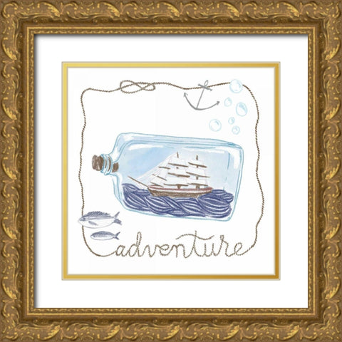 Ship in a Bottle Adventure Gold Ornate Wood Framed Art Print with Double Matting by Zieve Miller, Sara