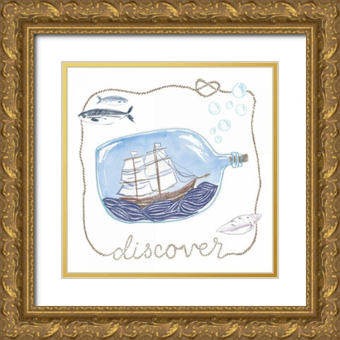 Ship in a Bottle Discover Gold Ornate Wood Framed Art Print with Double Matting by Zieve Miller, Sara