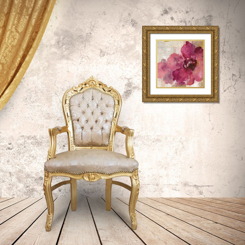 Elegant Fresco Floral Gold Flower I Gold Ornate Wood Framed Art Print with Double Matting by Vassileva, Silvia