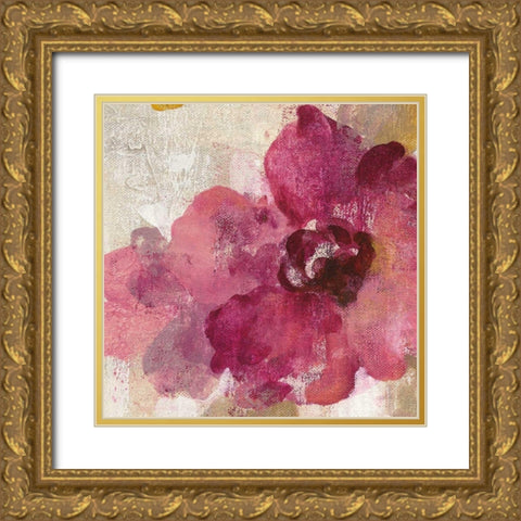 Elegant Fresco Floral Gold Flower I Gold Ornate Wood Framed Art Print with Double Matting by Vassileva, Silvia