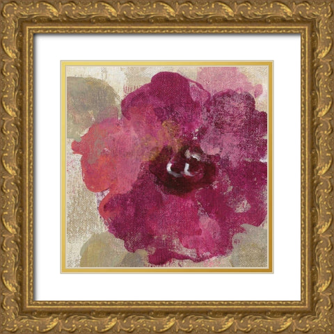 Elegant Fresco Floral Gold Flower III Gold Ornate Wood Framed Art Print with Double Matting by Vassileva, Silvia