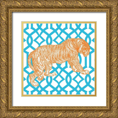 Bright Menagerie Tiger Gold Ornate Wood Framed Art Print with Double Matting by Wild Apple Portfolio