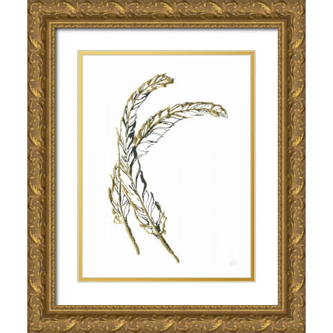 Gilded Hackles Feather Gold Ornate Wood Framed Art Print with Double Matting by Paschke, Chris
