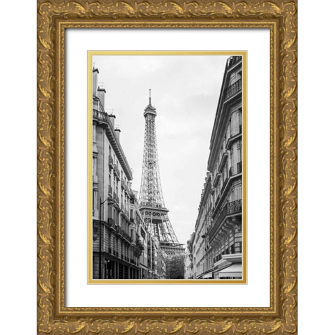 Eiffel Glimpse Gold Ornate Wood Framed Art Print with Double Matting by Marshall, Laura
