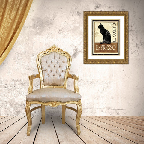 Il Gatto Gold Ornate Wood Framed Art Print with Double Matting by Charron, Veronique