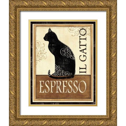 Il Gatto Gold Ornate Wood Framed Art Print with Double Matting by Charron, Veronique