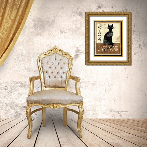 Le Chat Gold Ornate Wood Framed Art Print with Double Matting by Charron, Veronique