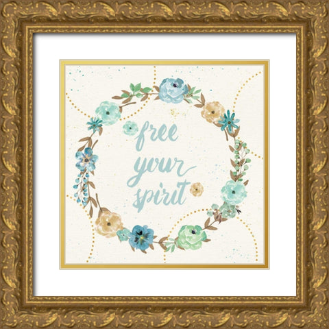 Flutterby Blooms VI Gold Ornate Wood Framed Art Print with Double Matting by Aiken, Jess