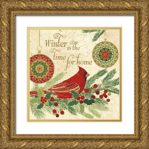 Winter Feathers V Gold Ornate Wood Framed Art Print with Double Matting by Charron, Veronique
